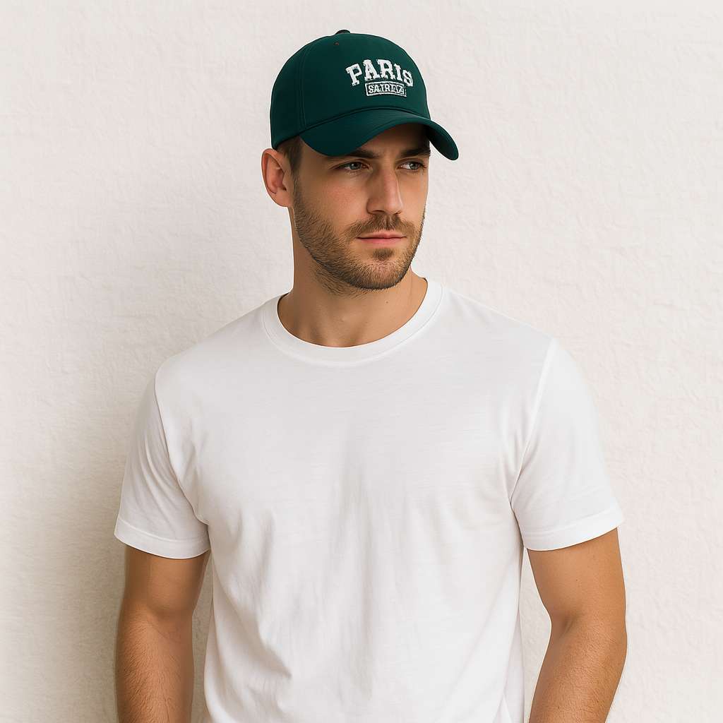 Un homme porte la Casquette Paris vert