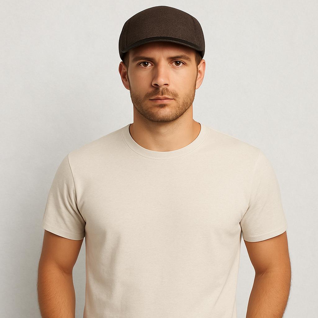 Un homme porte la Casquette Plate Homme Marron