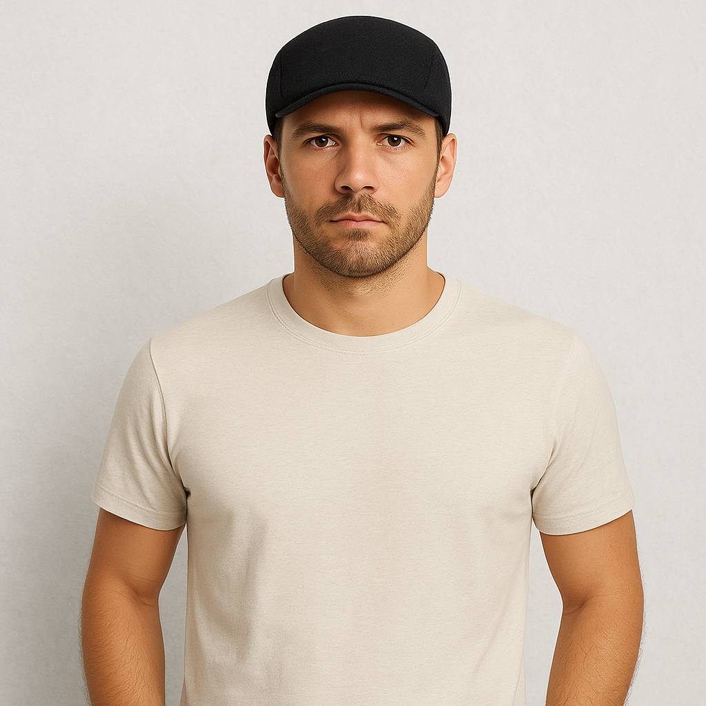 Un homme porte la Casquette Plate Homme Noir
