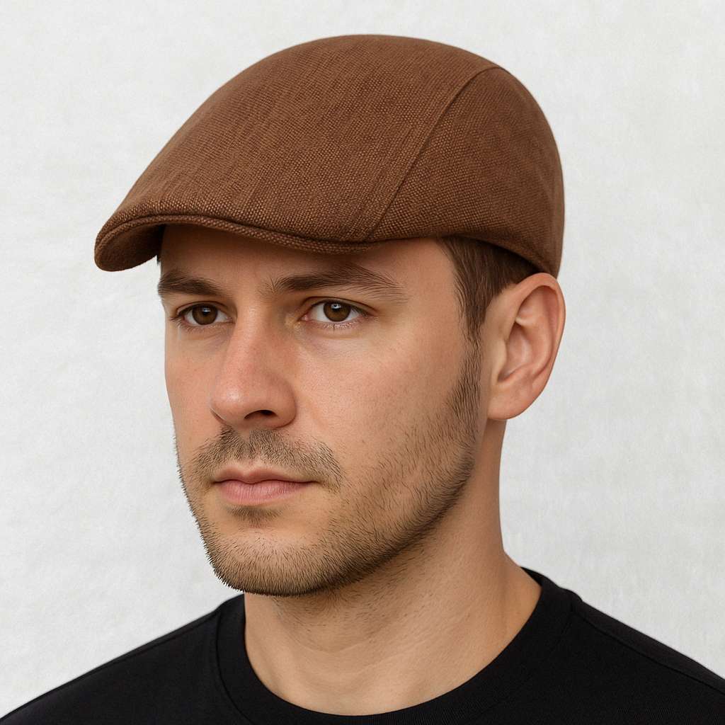 Un homme porte la Casquette Plate Été Homme Marron