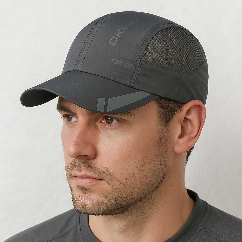 Un homme porte la Casquette Run Grise