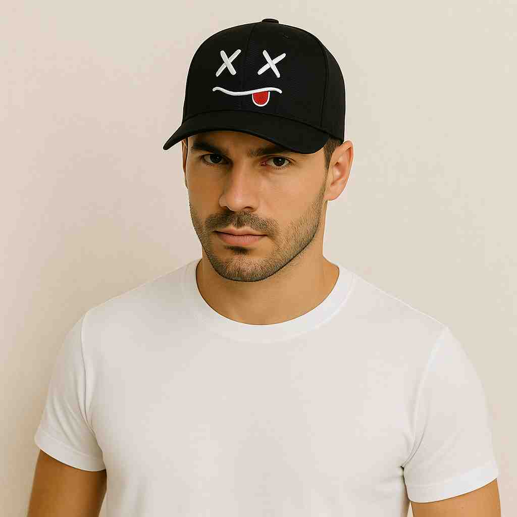 Un omme porte la Casquette Smiley Mort