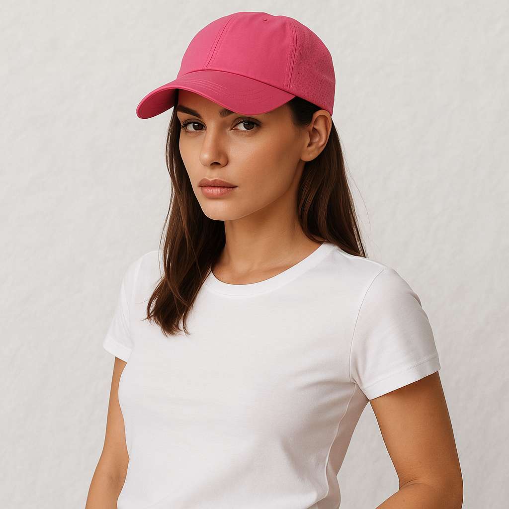 Une femme porte la Casquette Sport Femme Rose
