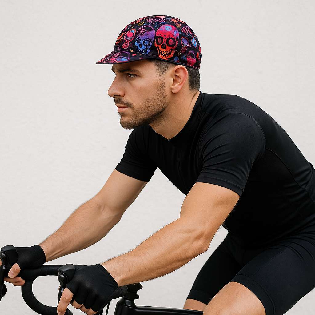 Un homme porte la Casquette Vélo Champignon