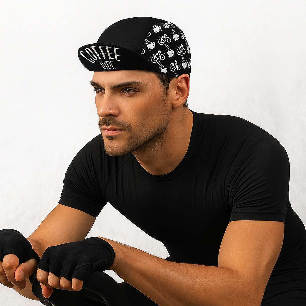Un homme porte la Casquette Vélo Coffee Ride noir
