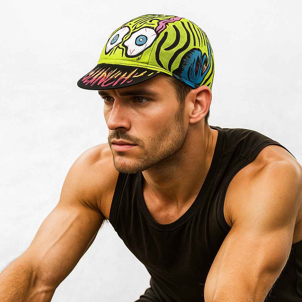 Un homme porte la Casquette Vélo Monstre