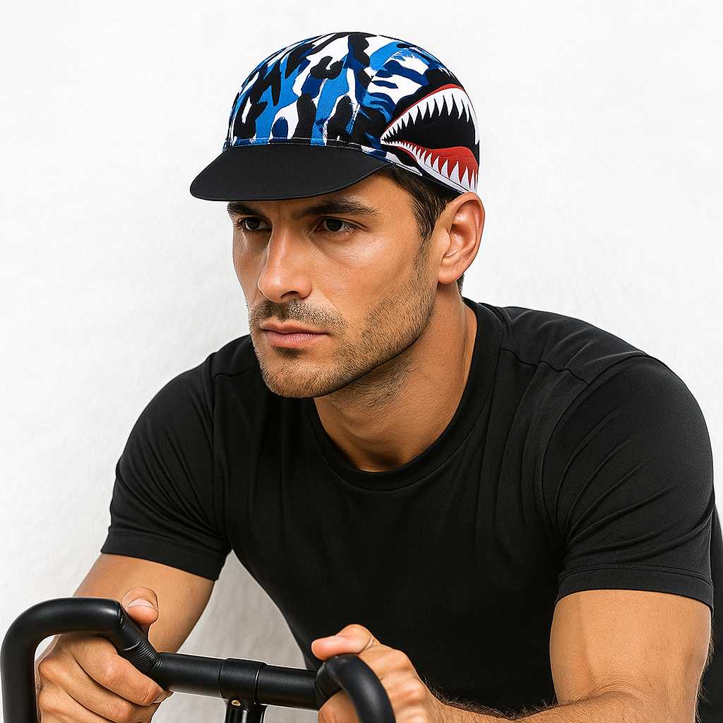 Un homme porte la Casquette Vélo Requin