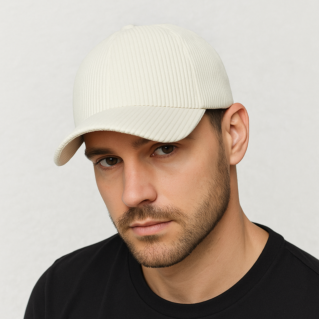 Un homme porte la Casquette Velours Côtelé Blanc