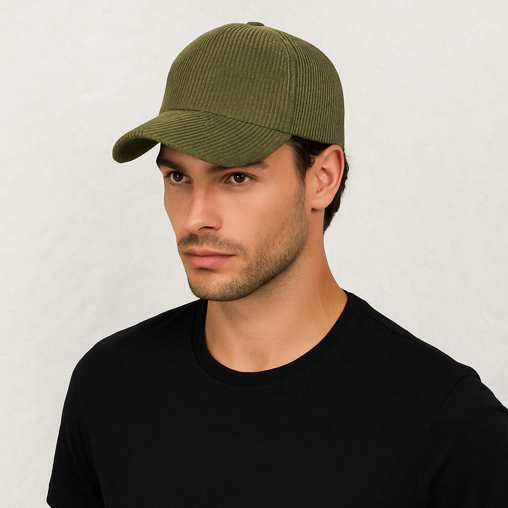 Un homme porte la Casquette Velours Côtelé Vert Kaki
