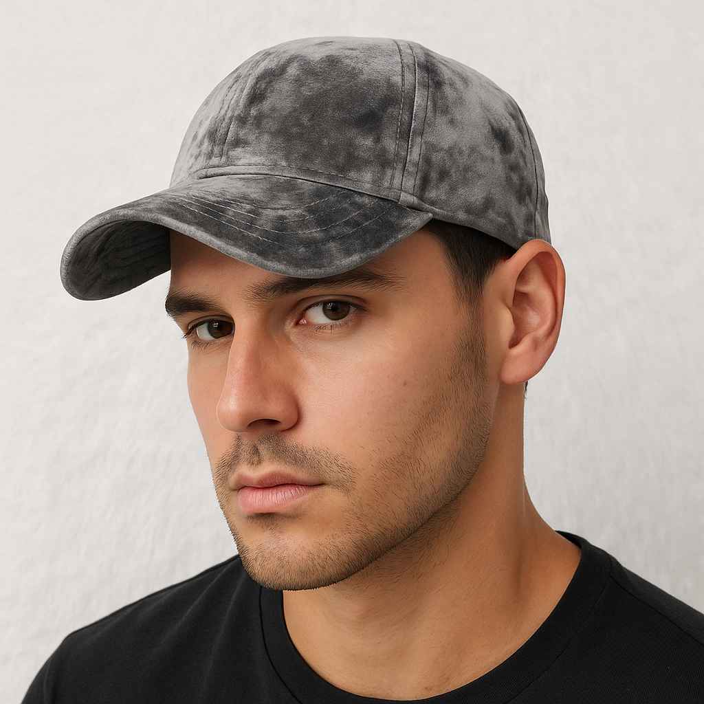 Un hommee porte la Casquette Velours de Soie Gris