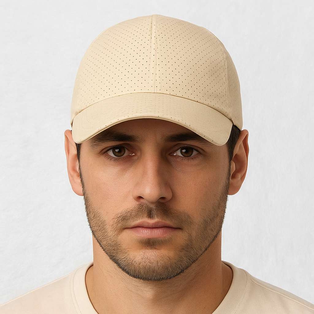 Un homme porte la Casquette Run Beige