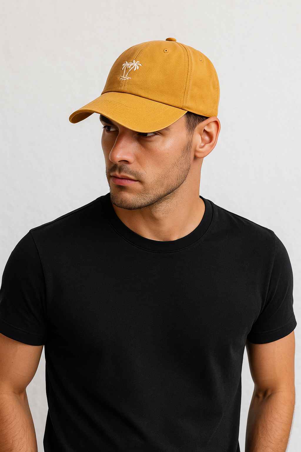 Un homme porte la Casquette Été Palmier Jaune