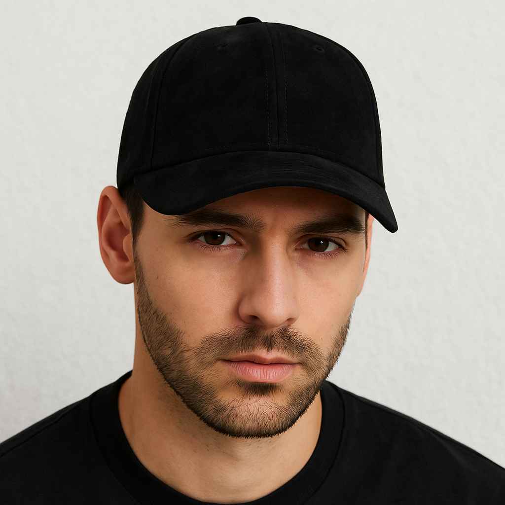 Un homme orte la Casquette Velours Noir