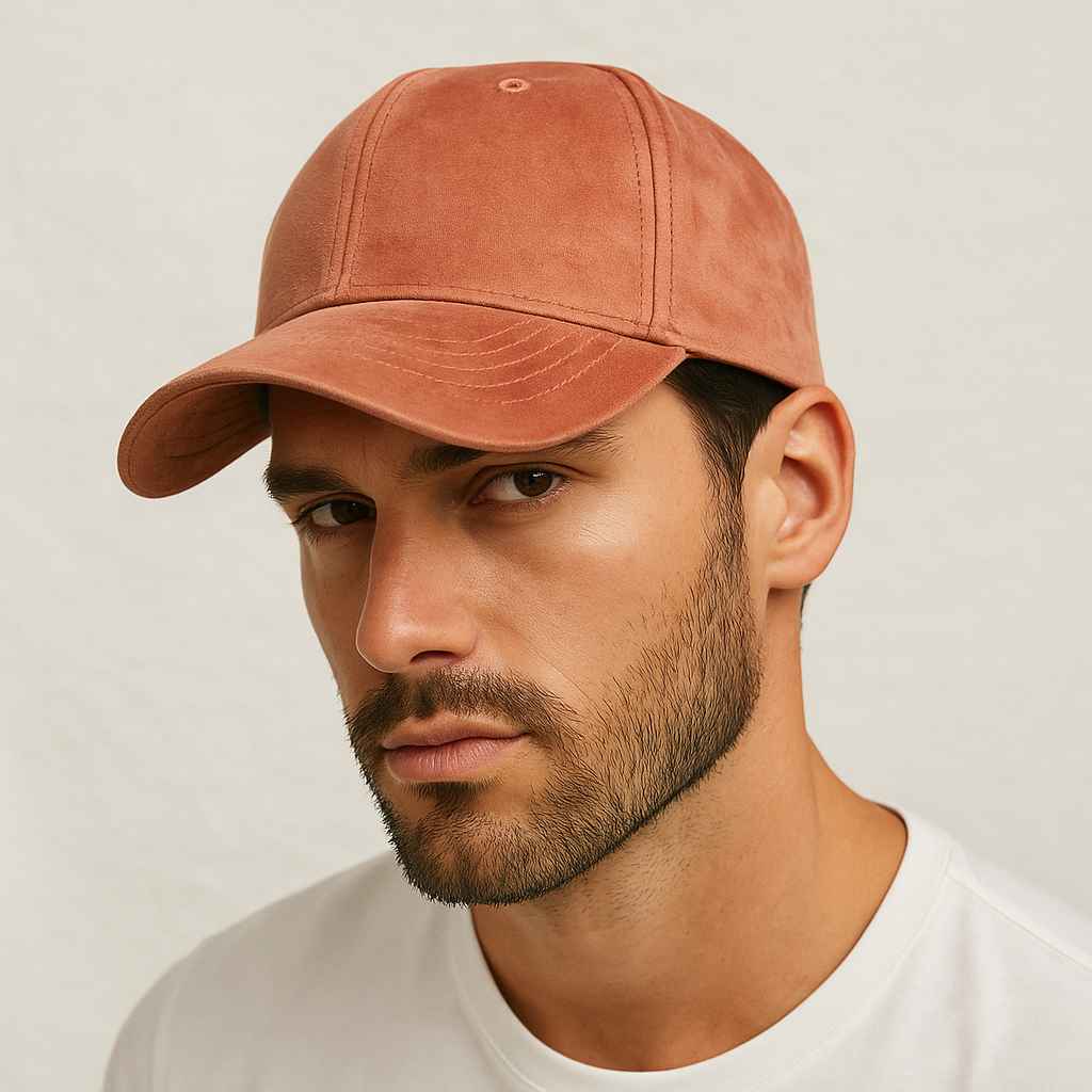 Un homme porte la Casquette Velours Saumon