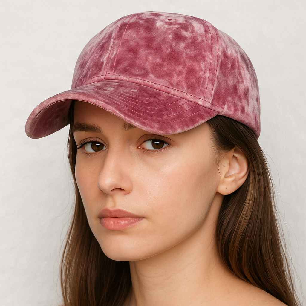 Une femme porte la Casquette Velours de Soie Rose