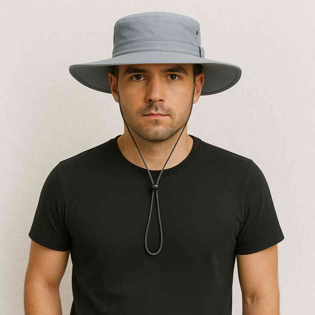 Un homme porte le Chapeau Anti-UV Gris