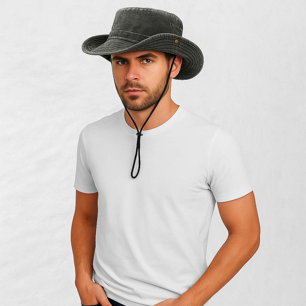 Un homme porte le Chapeau Aventurier Gris