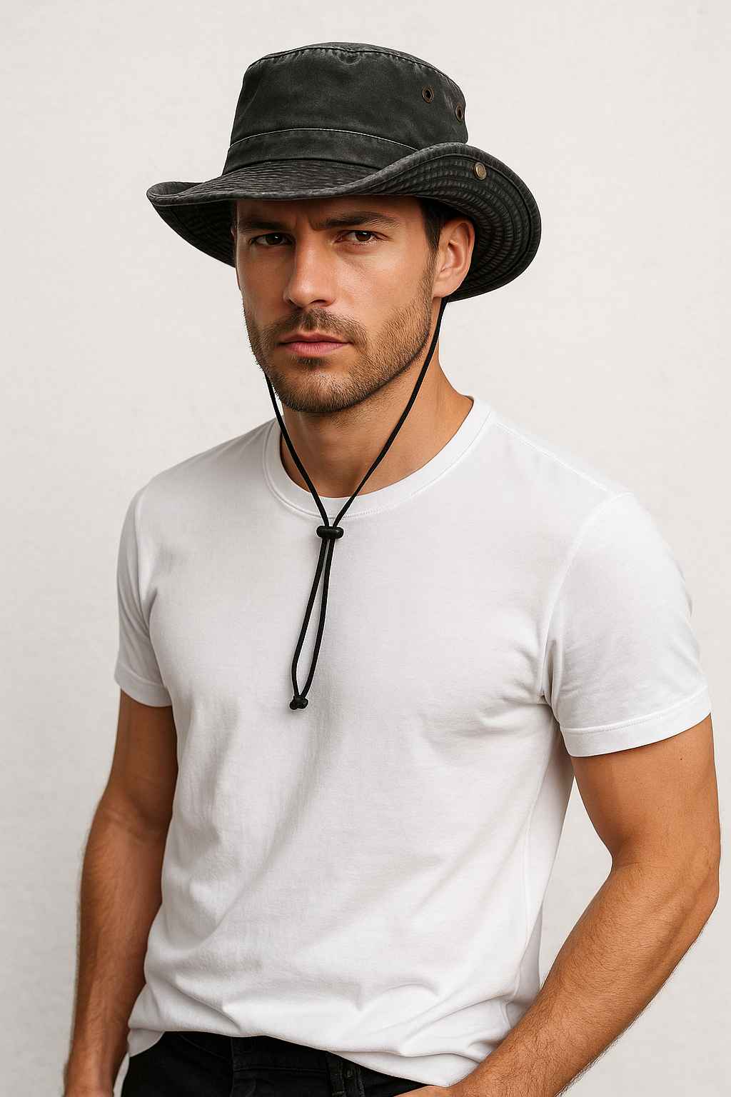 Un homme porte le Chapeau Aventurier Noir