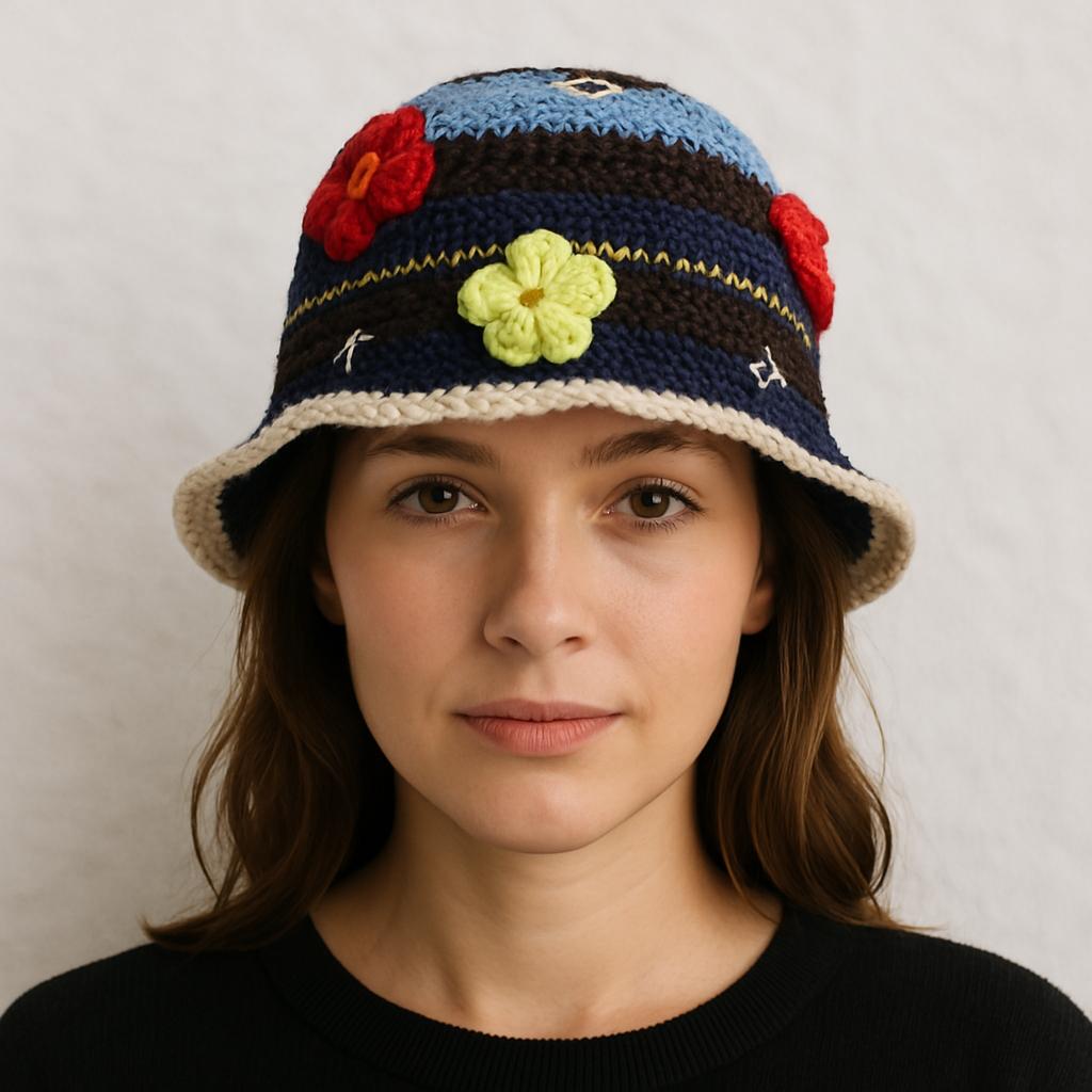 Une femme porte le Chapeau Crochet à Fleurs