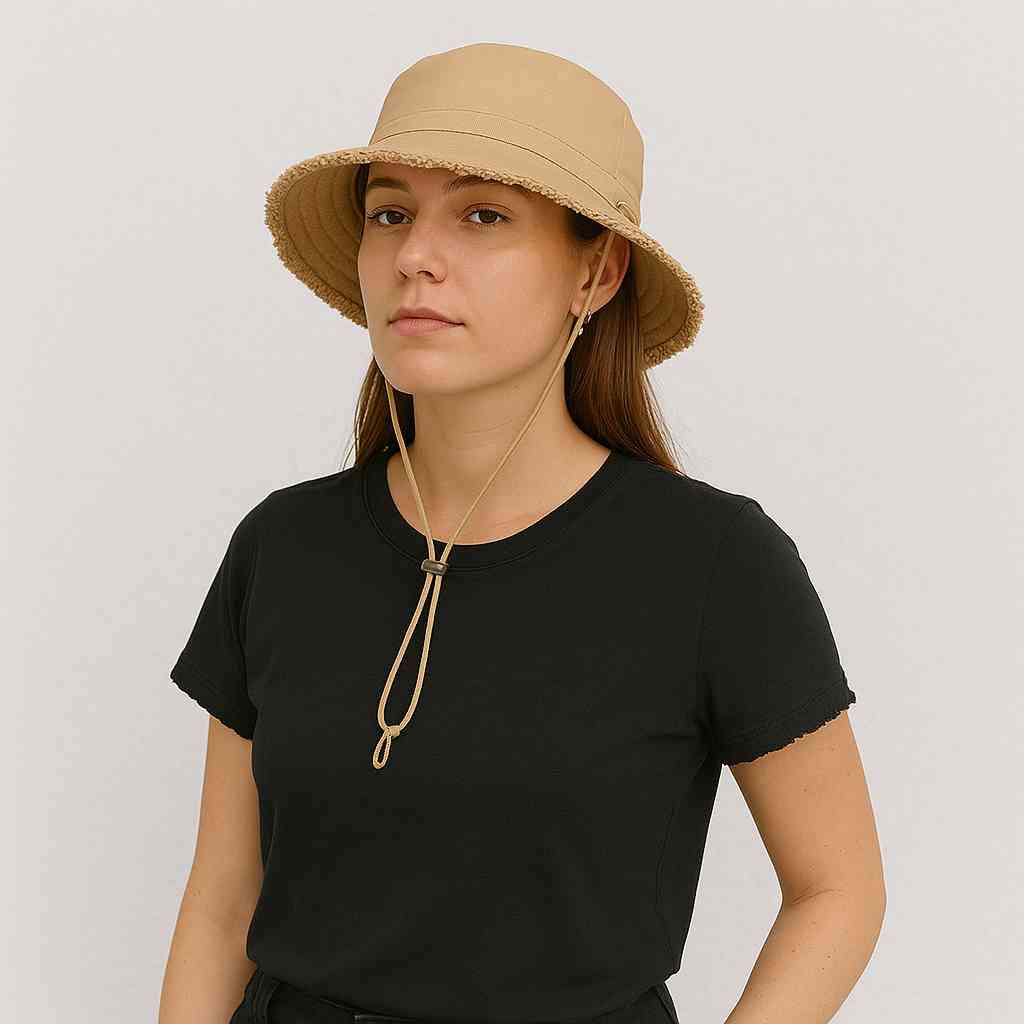 Une femme porte le Chapeau Femme Été Beige
