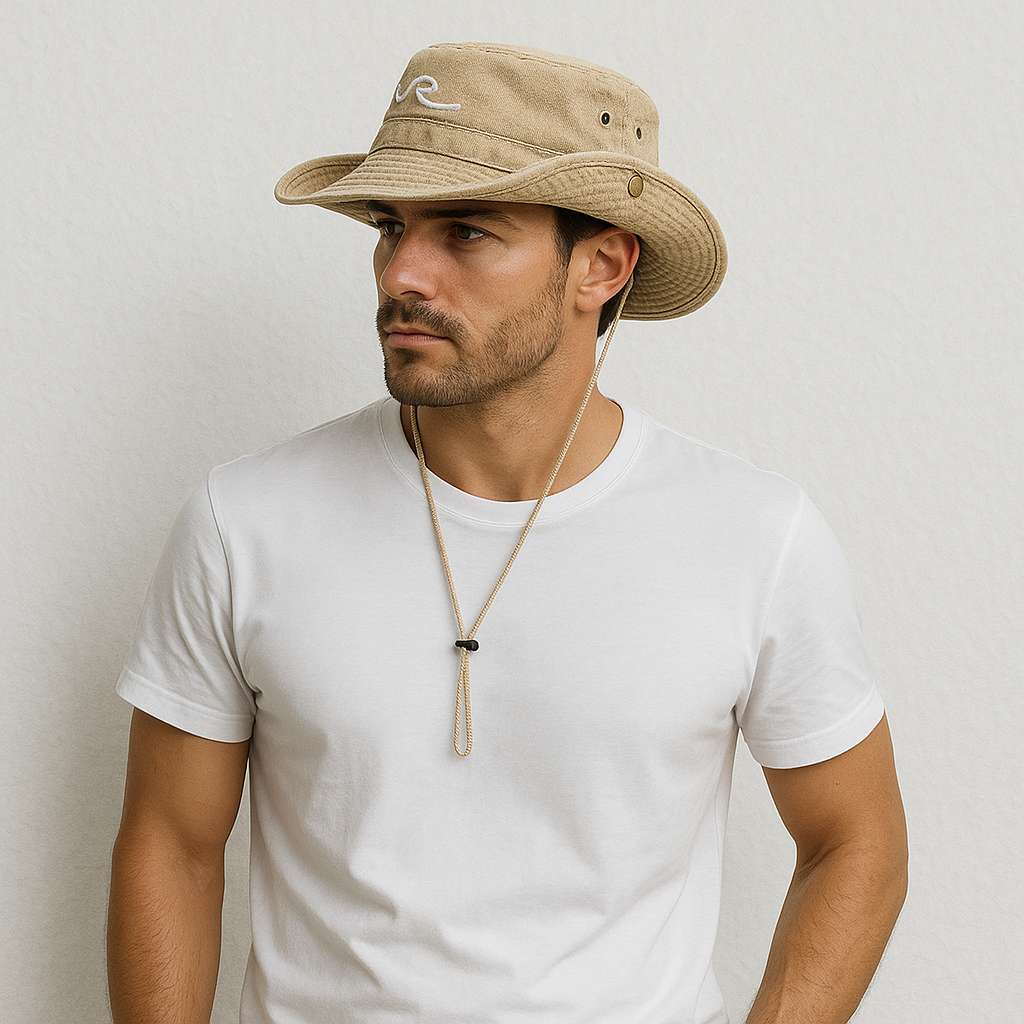 Un homme porte le Chapeau Homme Été Beige