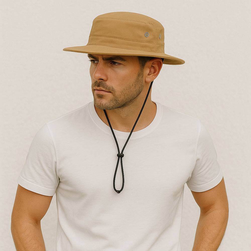 Un homme porte le Chapeau Militaire Camel