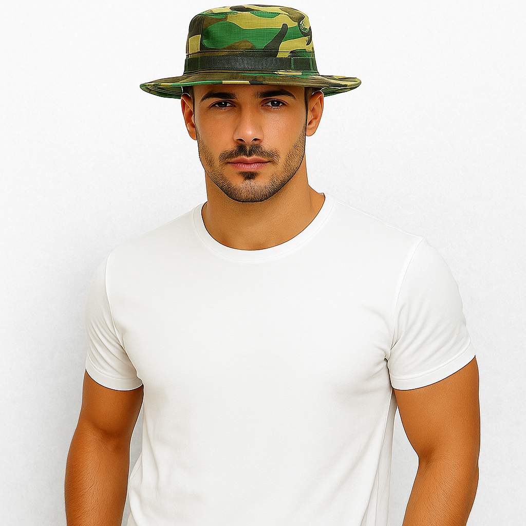 Un homme porte le Chapeau Militaire Camouflage de l'Armée