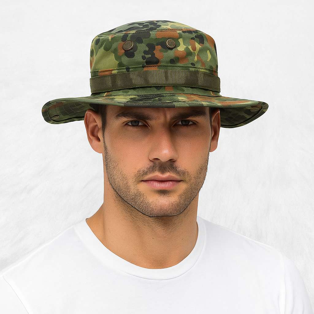 Un homme porte le Chapeau Militaire Pixel Foret