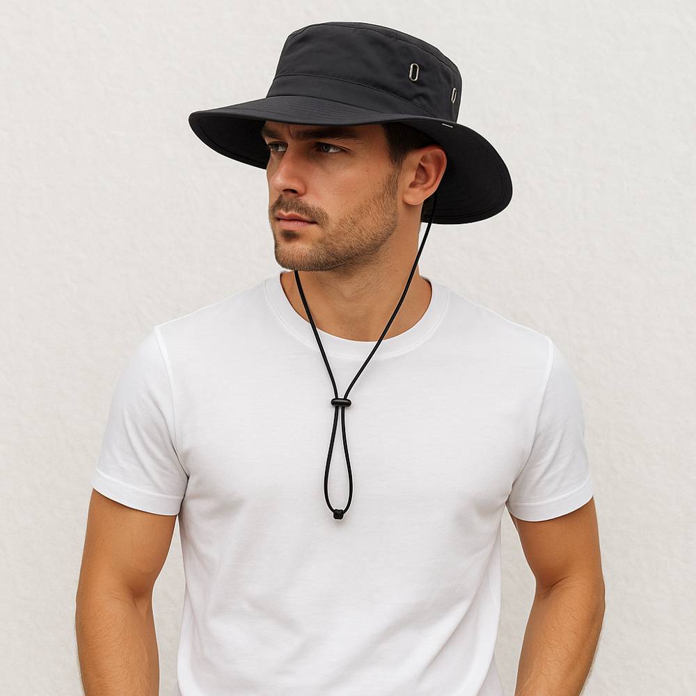 Un homme porte le Chapeau Randonnée Anti UV Gris