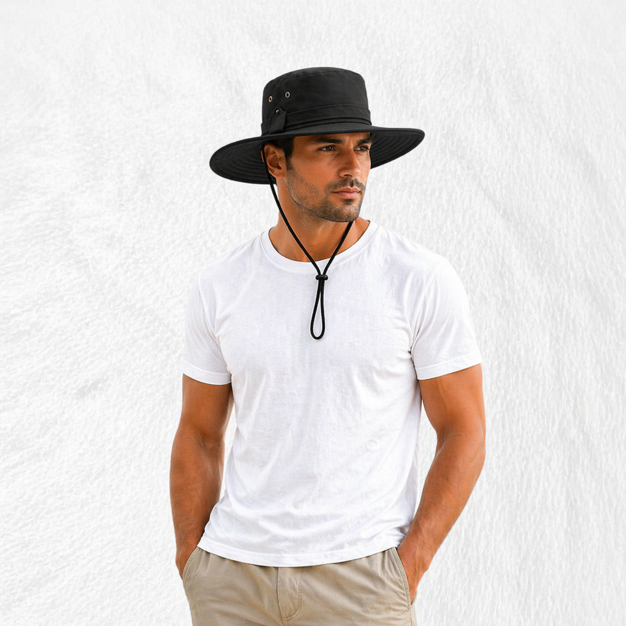 Un homme porte le Chapeau Safari Homme Noir