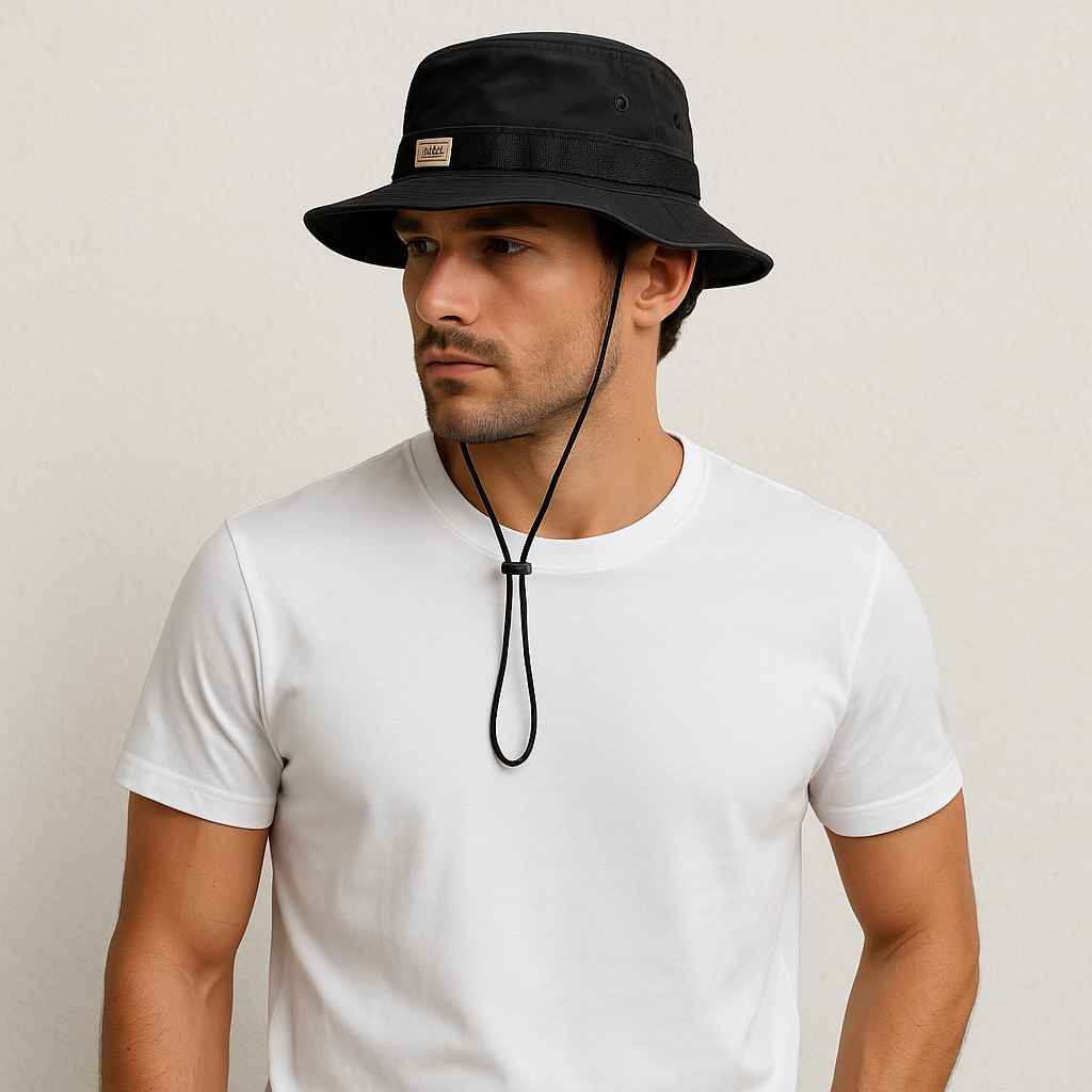 Un homme porte le Chapeau Safari Noir