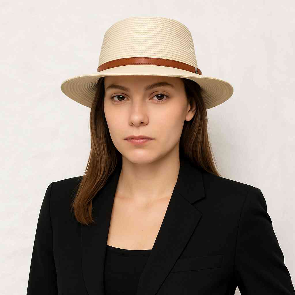 Un homme porte le Chapeau de Paille Fedora Femme crème