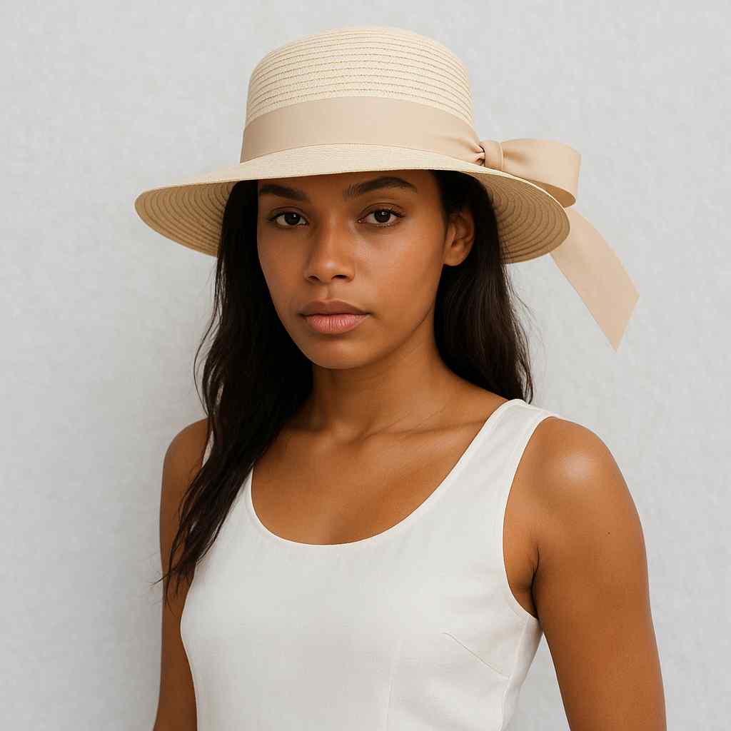 Une femme porte e Chapeau de Paille Femme Plage crème