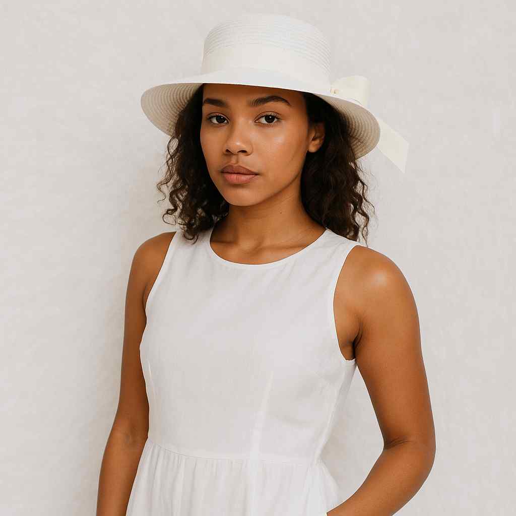 Une femme porte le Chapeau de Paille Femme été blanc