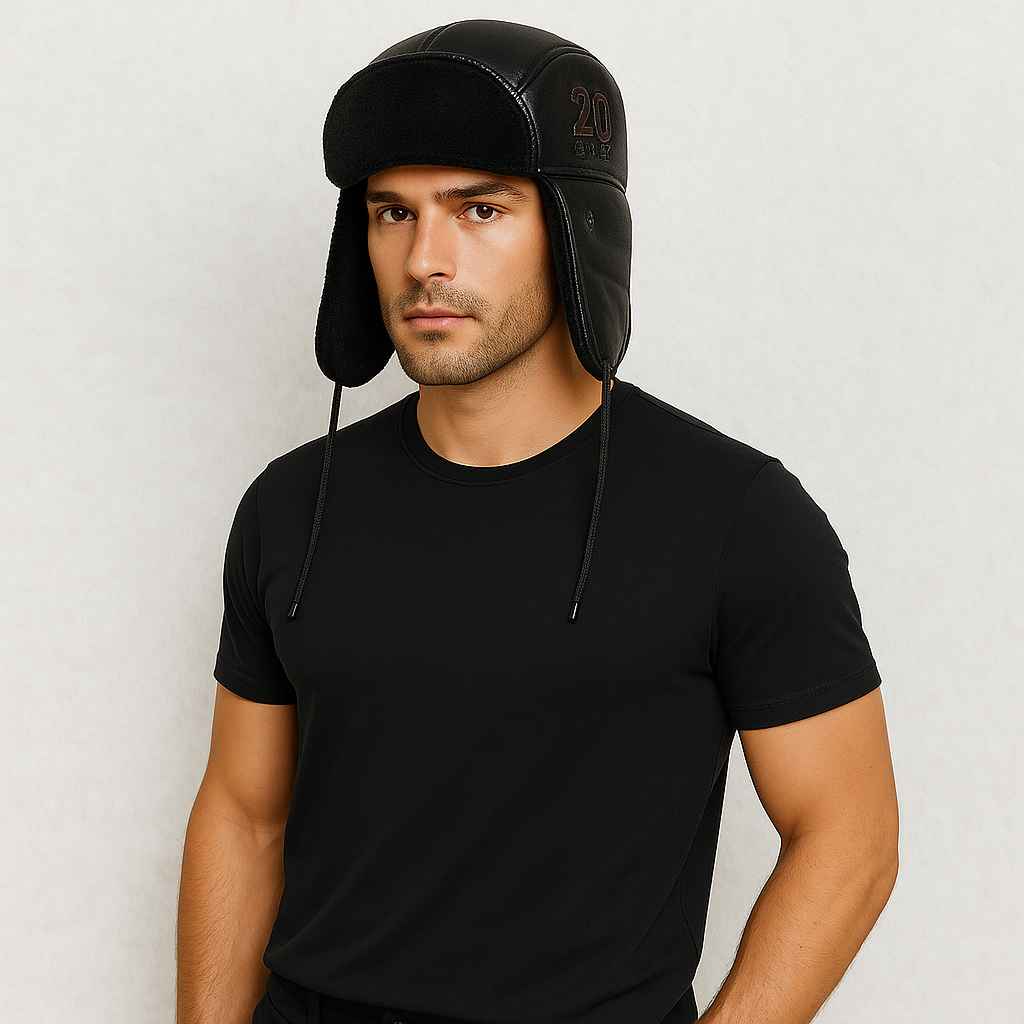 Un homme porte le Chapka Aviateur noir
