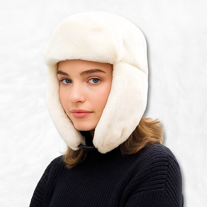Une femme porte le Chapka Femme grand froid blanc