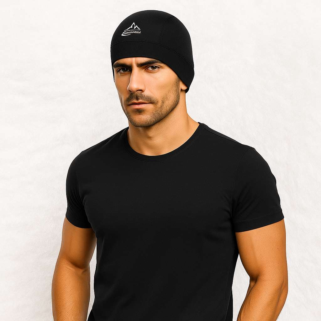 Un homme porte le Sous Casque de Vélo Noir