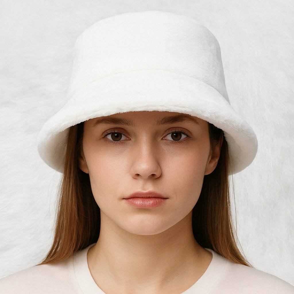 Une femme porte le bob fourrure blanc