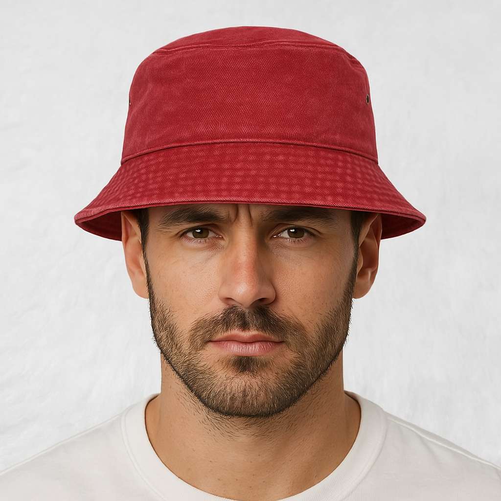 Un homme porte le bob jean rouge