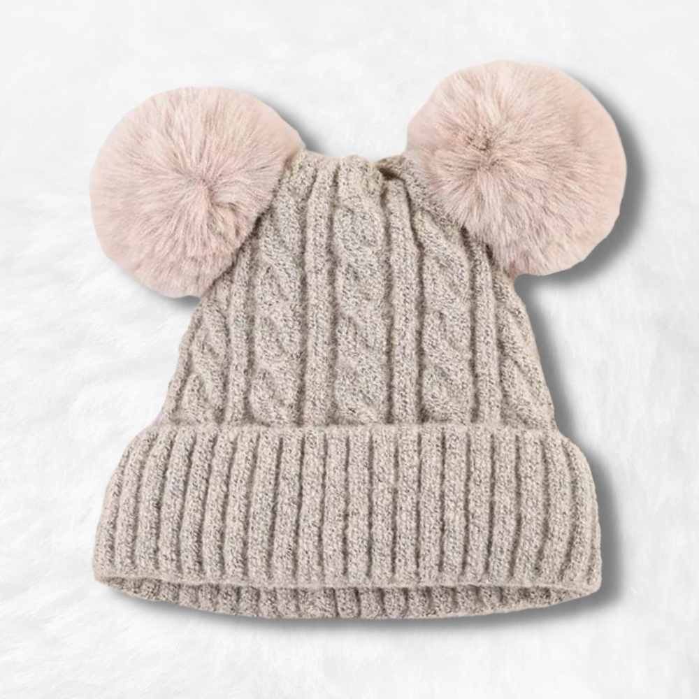 Bonnet Double Pompon Femme creme.