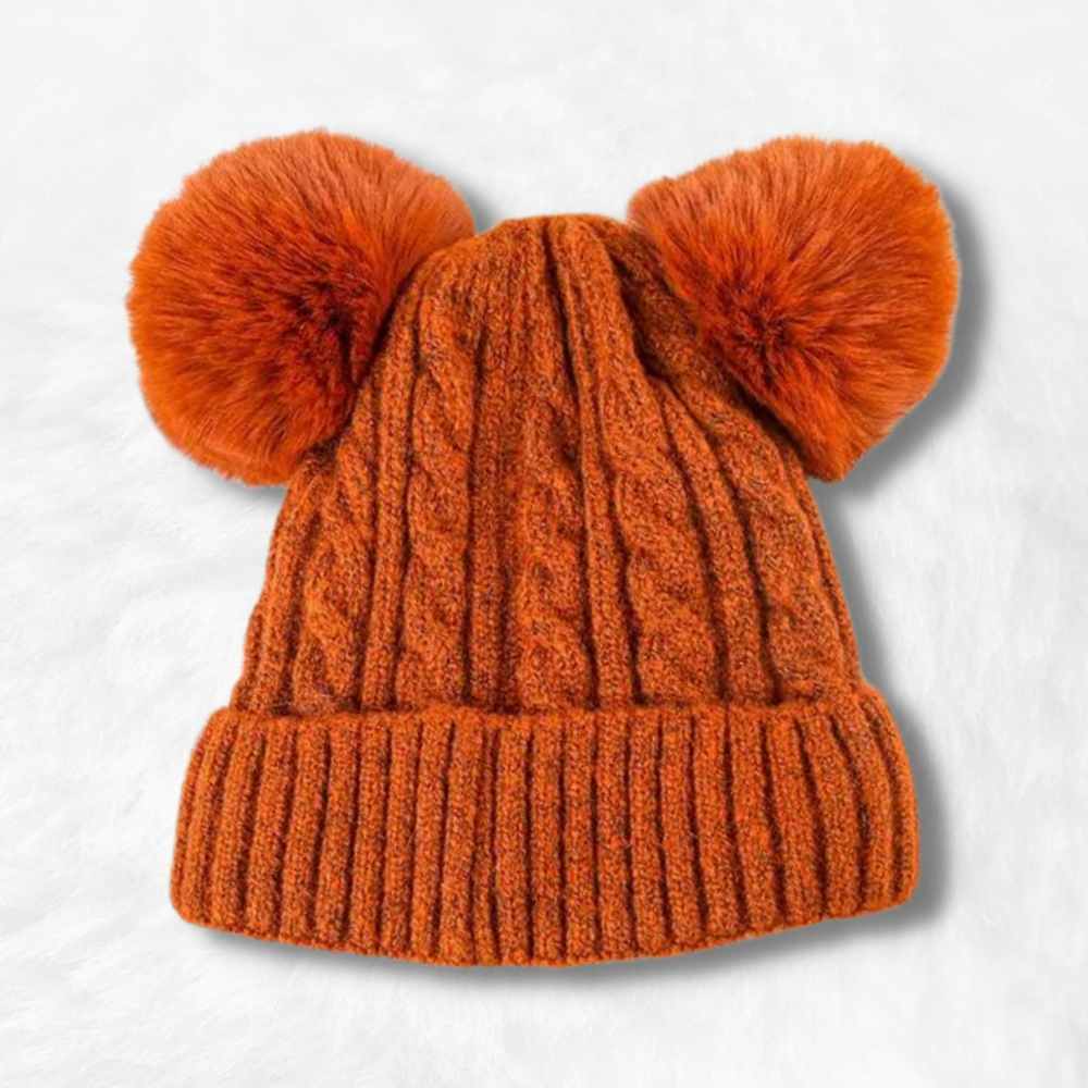 Bonnet Double Pompon Femme orange.