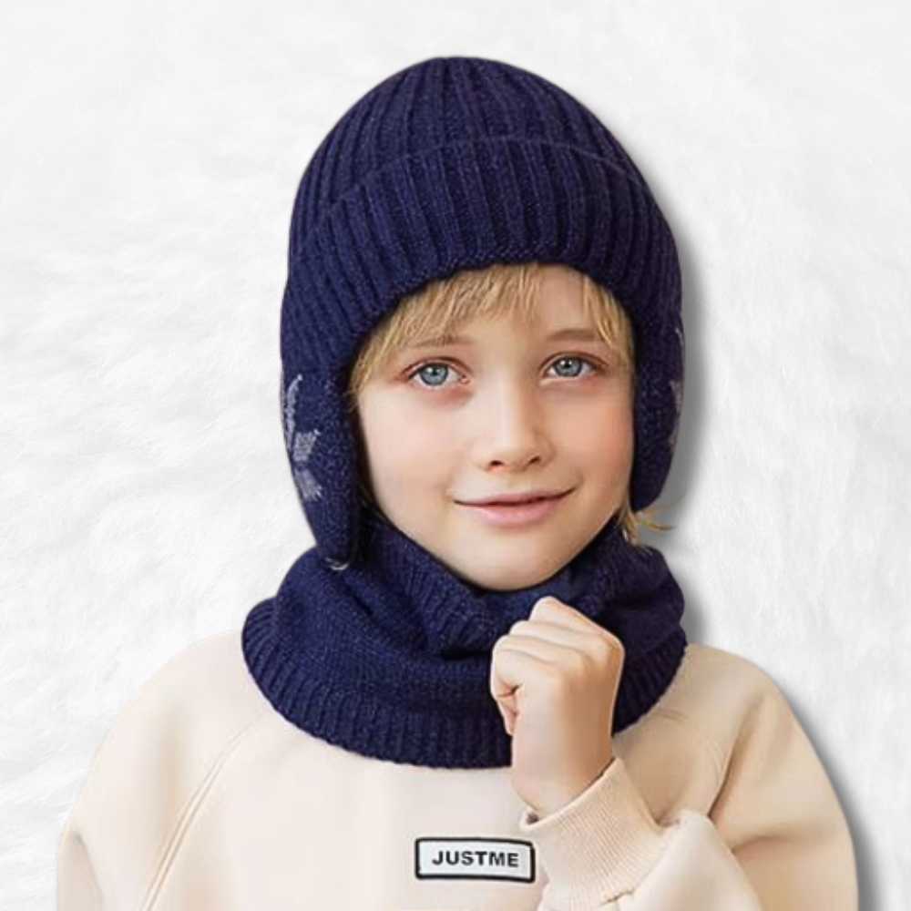 Bonnet avec Écharpe Bleu porté par un enfant