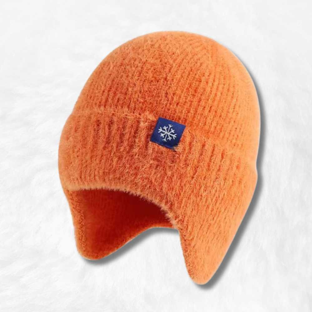 Bonnet Cache Oreille en Laine Orange