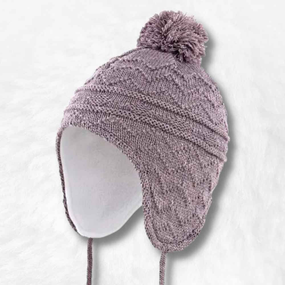 Bonnet Péruvien Mauve pour bébé et enfant.