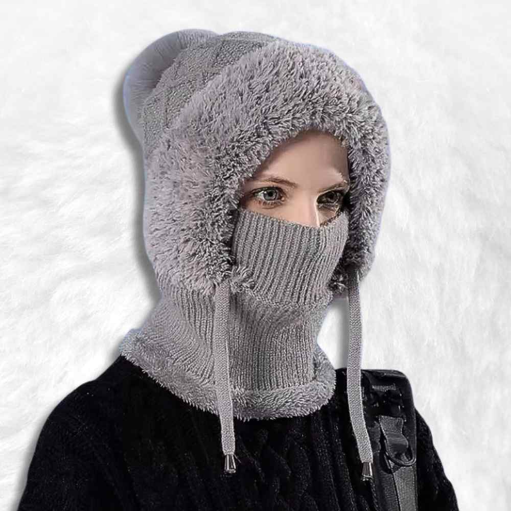 Cagoule Bonnet Femme grise porté