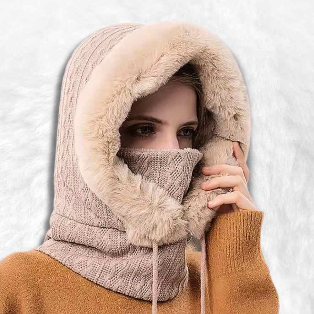 Cagoule Femme Hiver beige portée