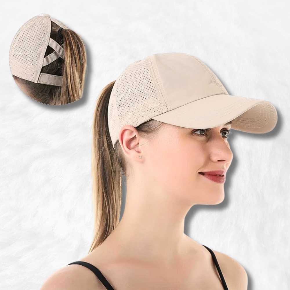 Casquette Sport Femme Beige queue de cheval