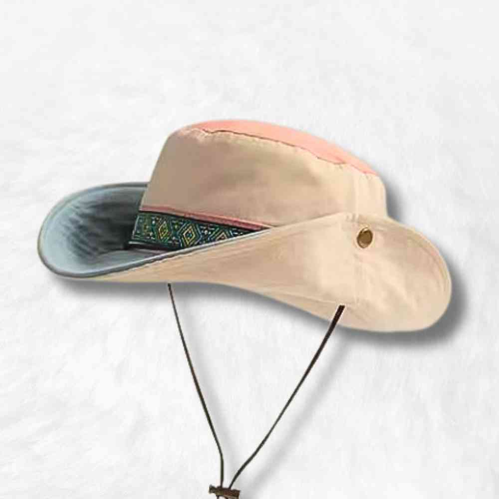 Chapeau Bob Randonnée ethnique beige avec bord pliable