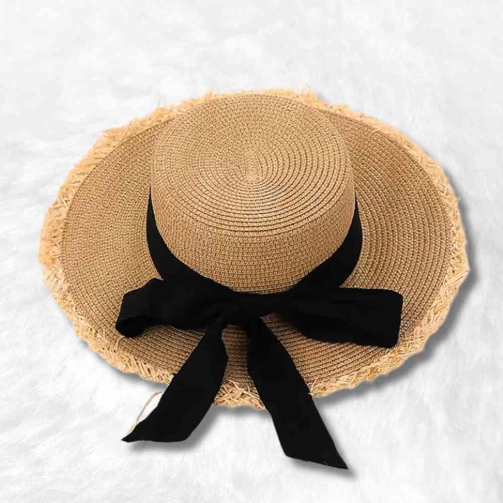 Chapeau de Paille Femme Bohème noir & beige