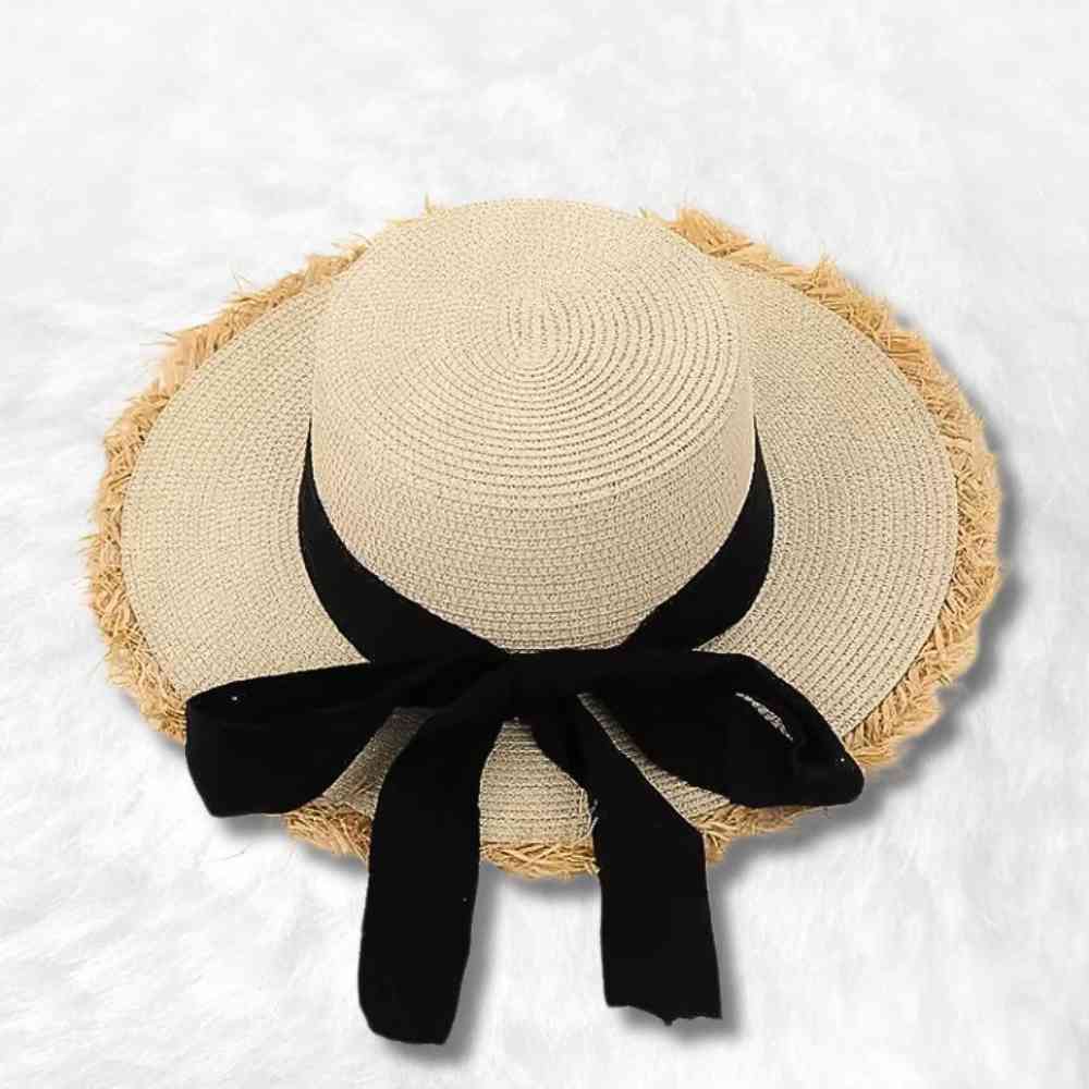 Chapeau de Paille Femme Bohème noir & crème